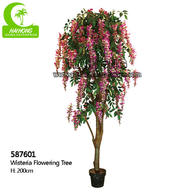 Odporne na promieniowanie UV sztuczne rośliny doniczkowe ozdobne realistyczne kwiaty glicynii fioletowe drzewo