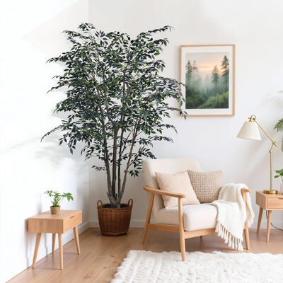 Lifelike Artificial Mini Ficus Tree - Artistic Trunk in 7.5FT/9.2FT, Low Maintenance for Luxury Spa & Restaurant Interior Design