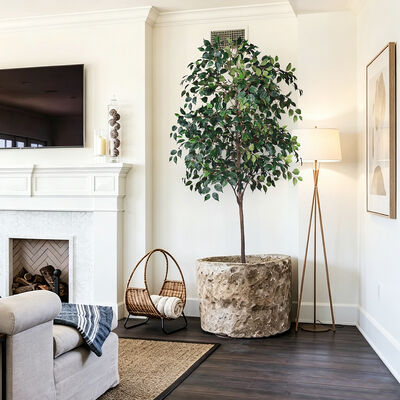 Realistic D-Style Artificial Stereo Ficus Tree | Custom Flame Retardant & UV Resistant Fake Banyan Plant, 120/140/180cm, Uniform Packaging with Black Pot for Commercial & Home Interior Decor